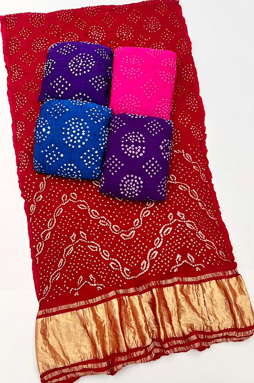 Cherry Pie Pure Bandhni Zari Pallu Modal Soft Silk Saree With Blouse