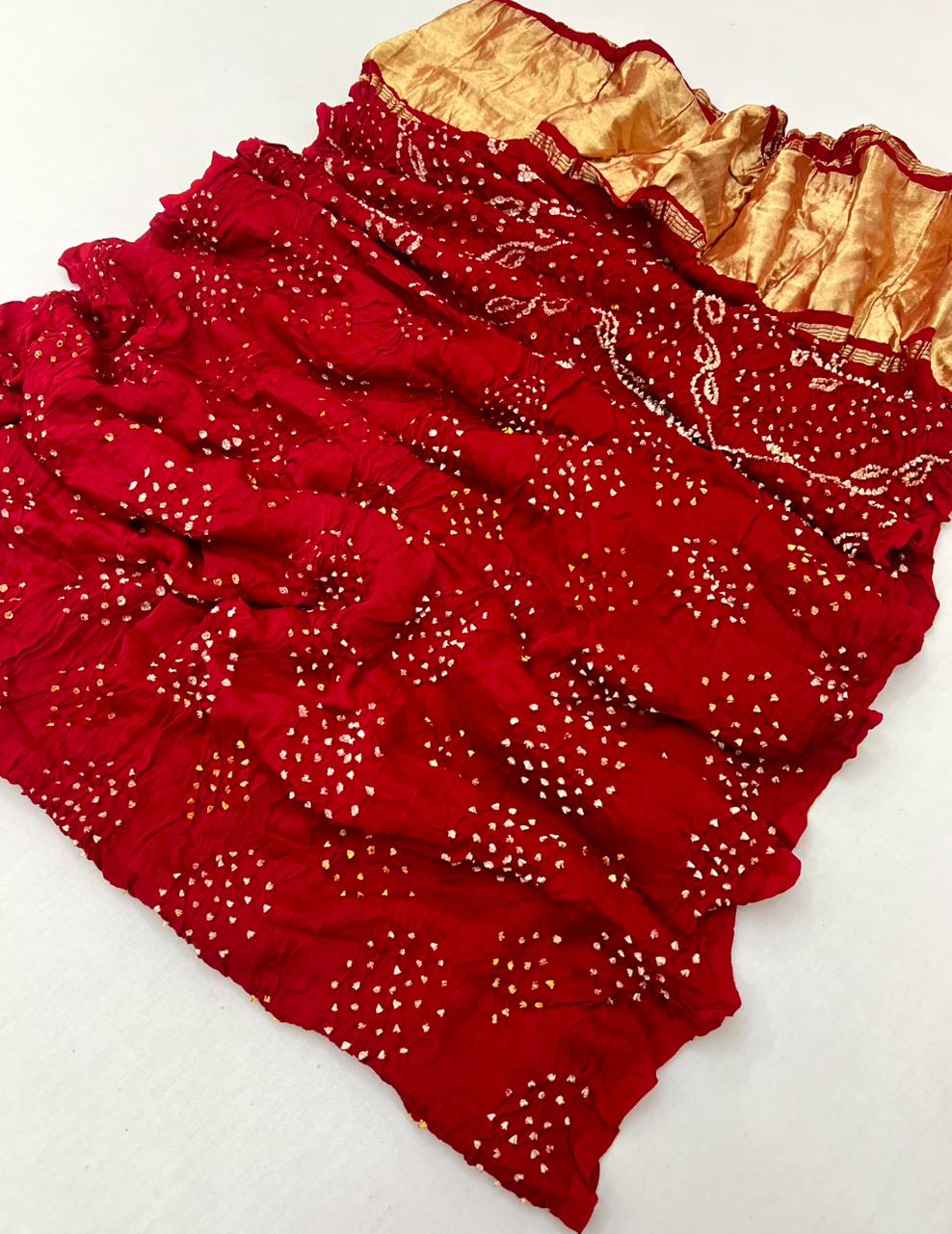 Crimson Red Pure Bandhni Zari Pallu Modal Soft Silk Saree With Blouse