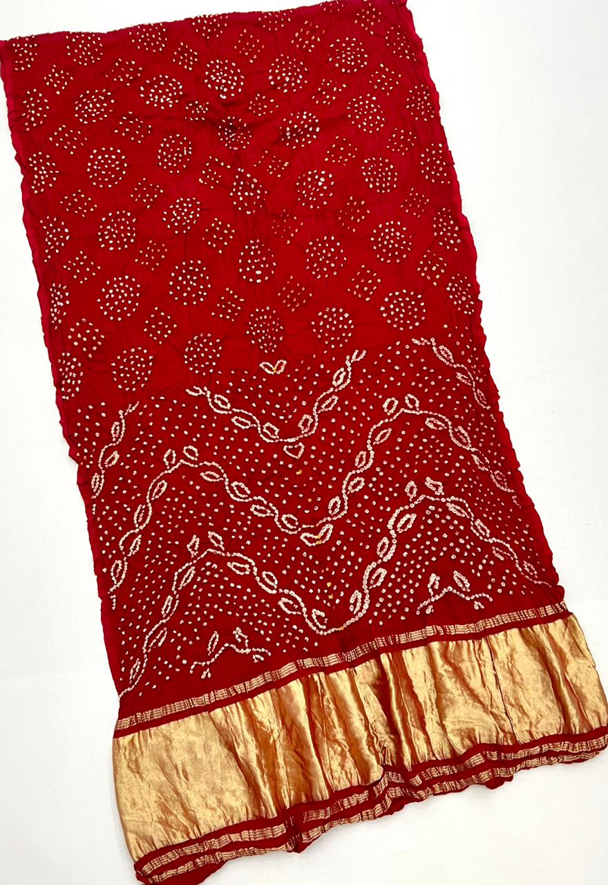 Crimson Red Pure Bandhni Zari Pallu Modal Soft Silk Saree With Blouse