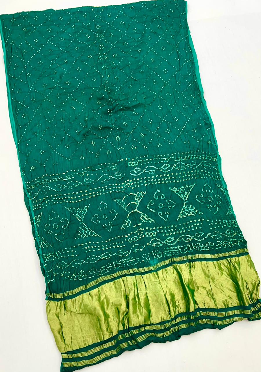 Elf Green Pure Bandhni Zari Pallu Modal Soft Silk Saree With Blouse