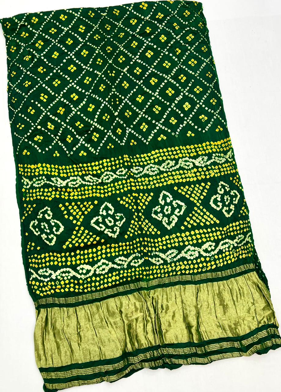 County Green Pure Bandhni Zari Pallu Modal Soft Silk Saree With Blouse