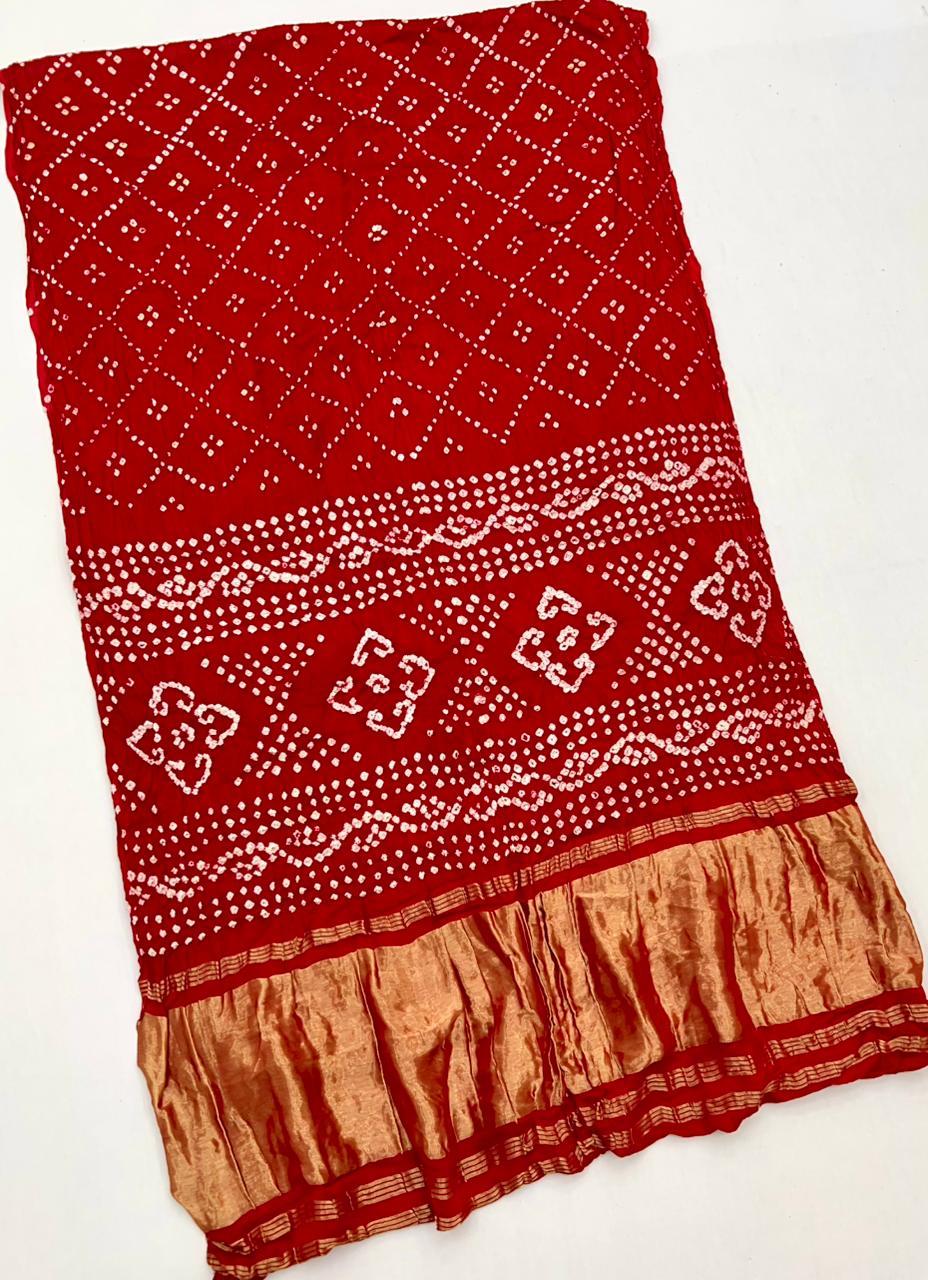 Cornell Red Pure Bandhni Zari Pallu Modal Soft Silk Saree With Blouse