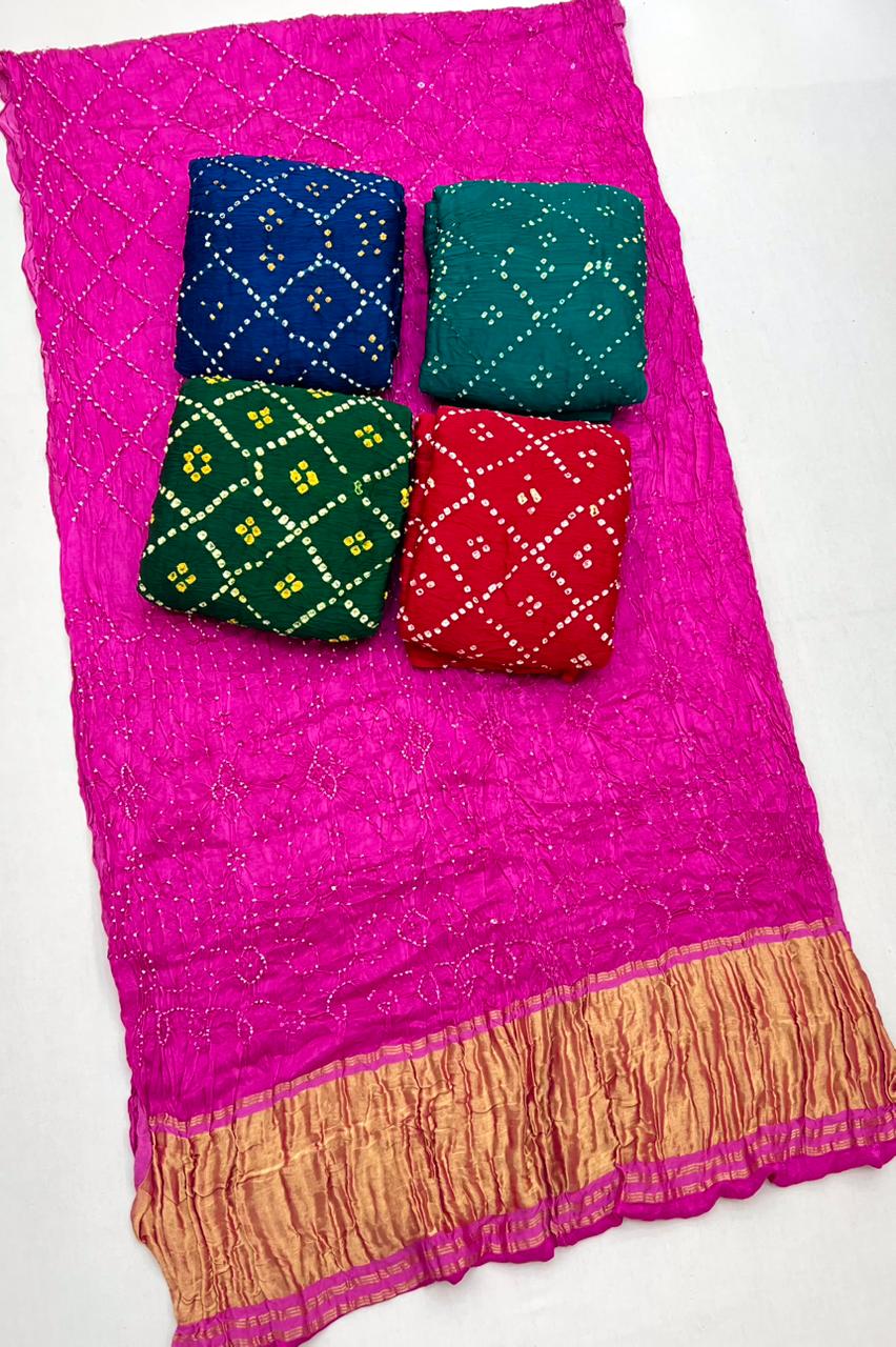 Dark Hot Pink Pure Bandhni Zari Pallu Modal Soft Silk Saree With Blouse