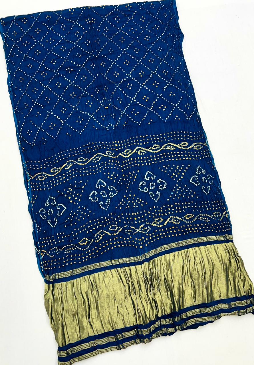 Regal Blue Pure Bandhni Zari Pallu Modal Soft Silk Saree With Blouse