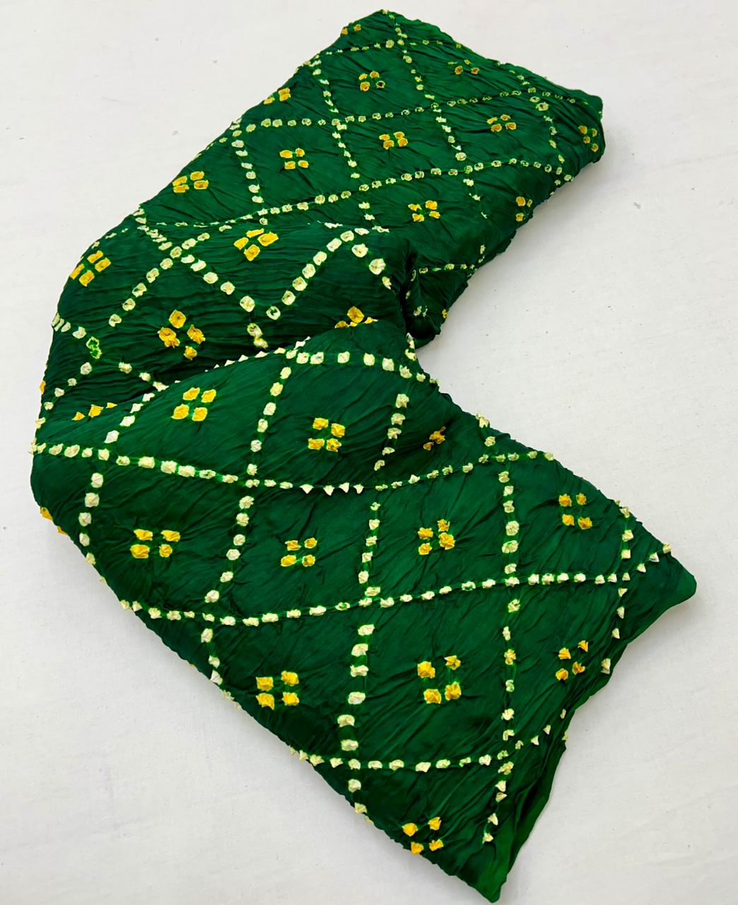 County Green Pure Bandhni Zari Pallu Modal Soft Silk Saree With Blouse