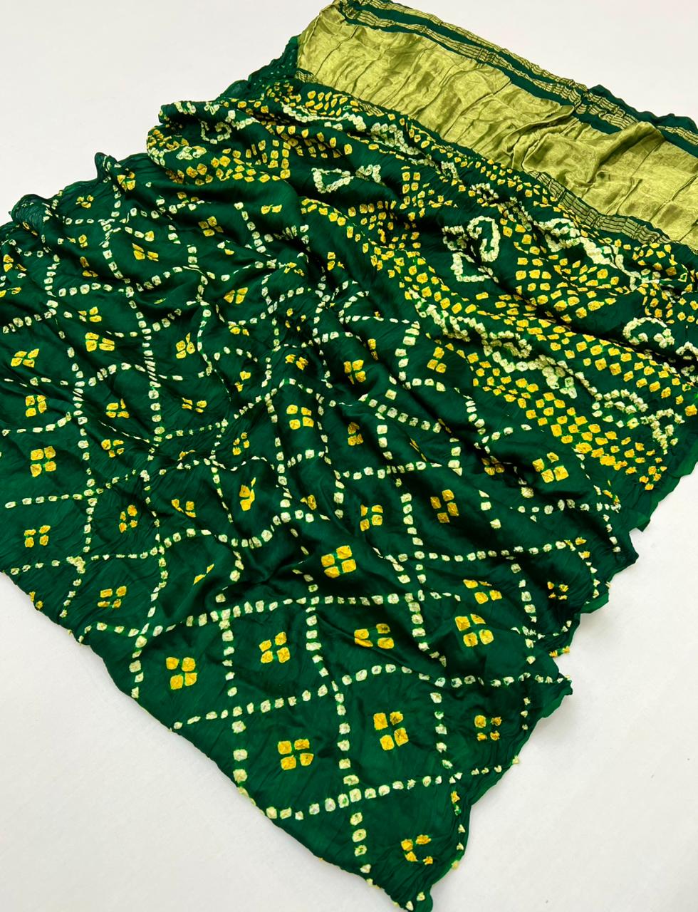 County Green Pure Bandhni Zari Pallu Modal Soft Silk Saree With Blouse