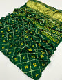 County Green Pure Bandhni Zari Pallu Modal Soft Silk Saree With Blouse