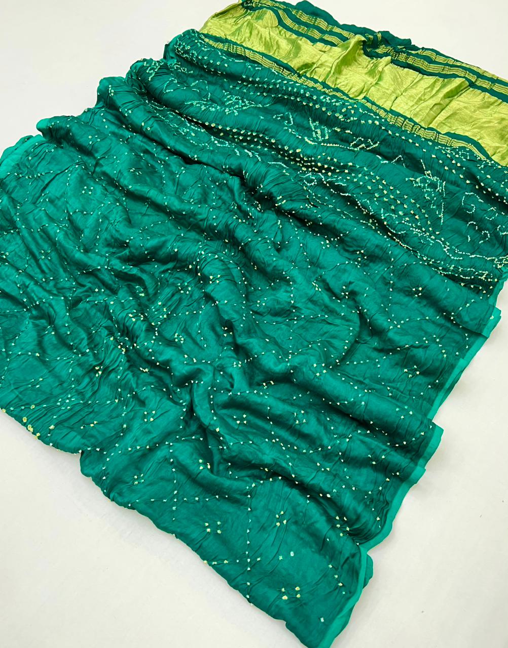 Elf Green Pure Bandhni Zari Pallu Modal Soft Silk Saree With Blouse