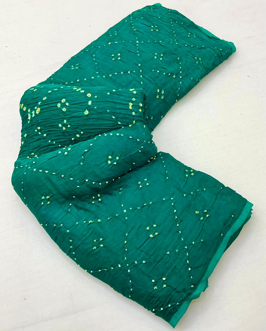 Elf Green Pure Bandhni Zari Pallu Modal Soft Silk Saree With Blouse