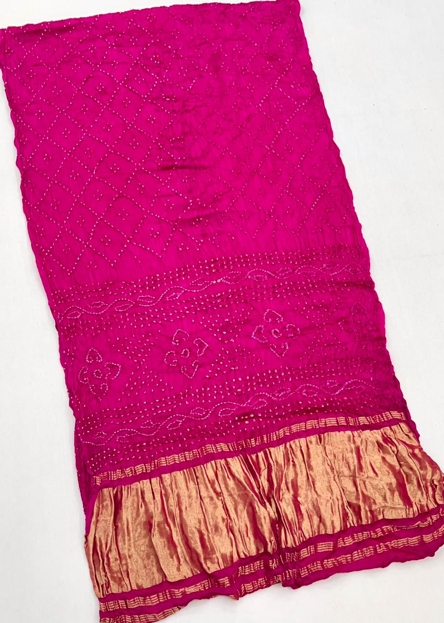 Invaluable Dark Pink Pure Bandhej Zari Pallu Modal Soft Silk Saree