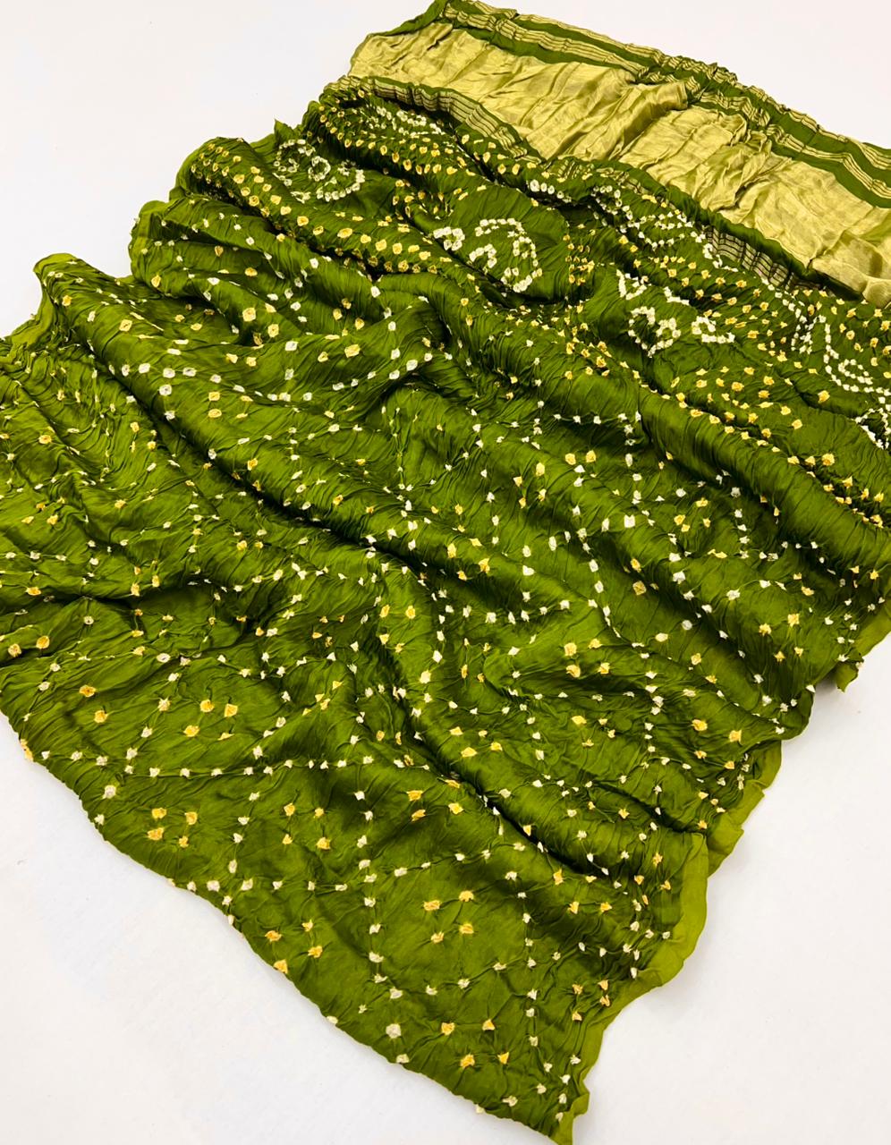 Fragrant Green Pure Bandhej Zari Pallu Modal Soft Silk Saree