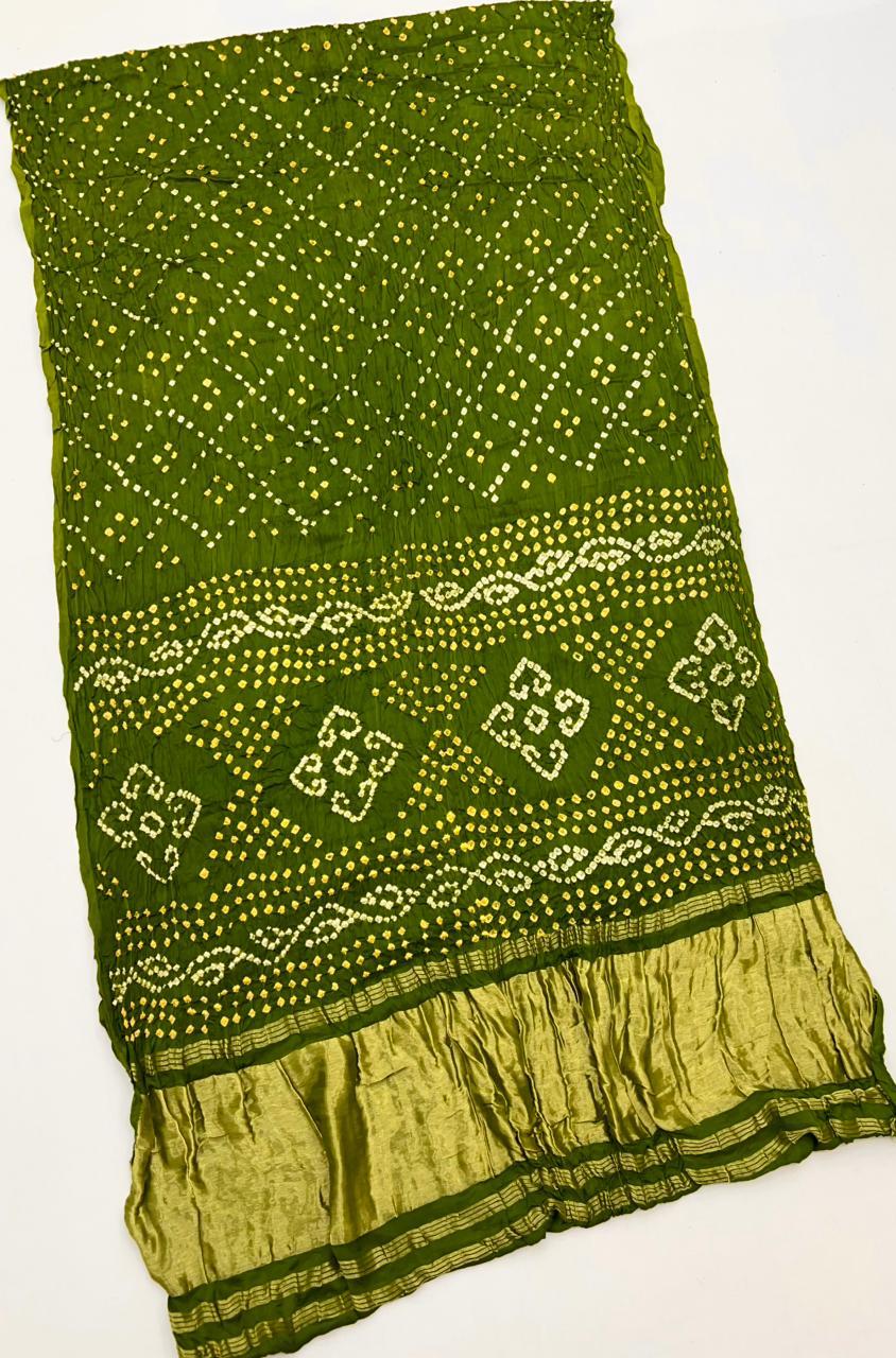 Fragrant Green Pure Bandhej Zari Pallu Modal Soft Silk Saree