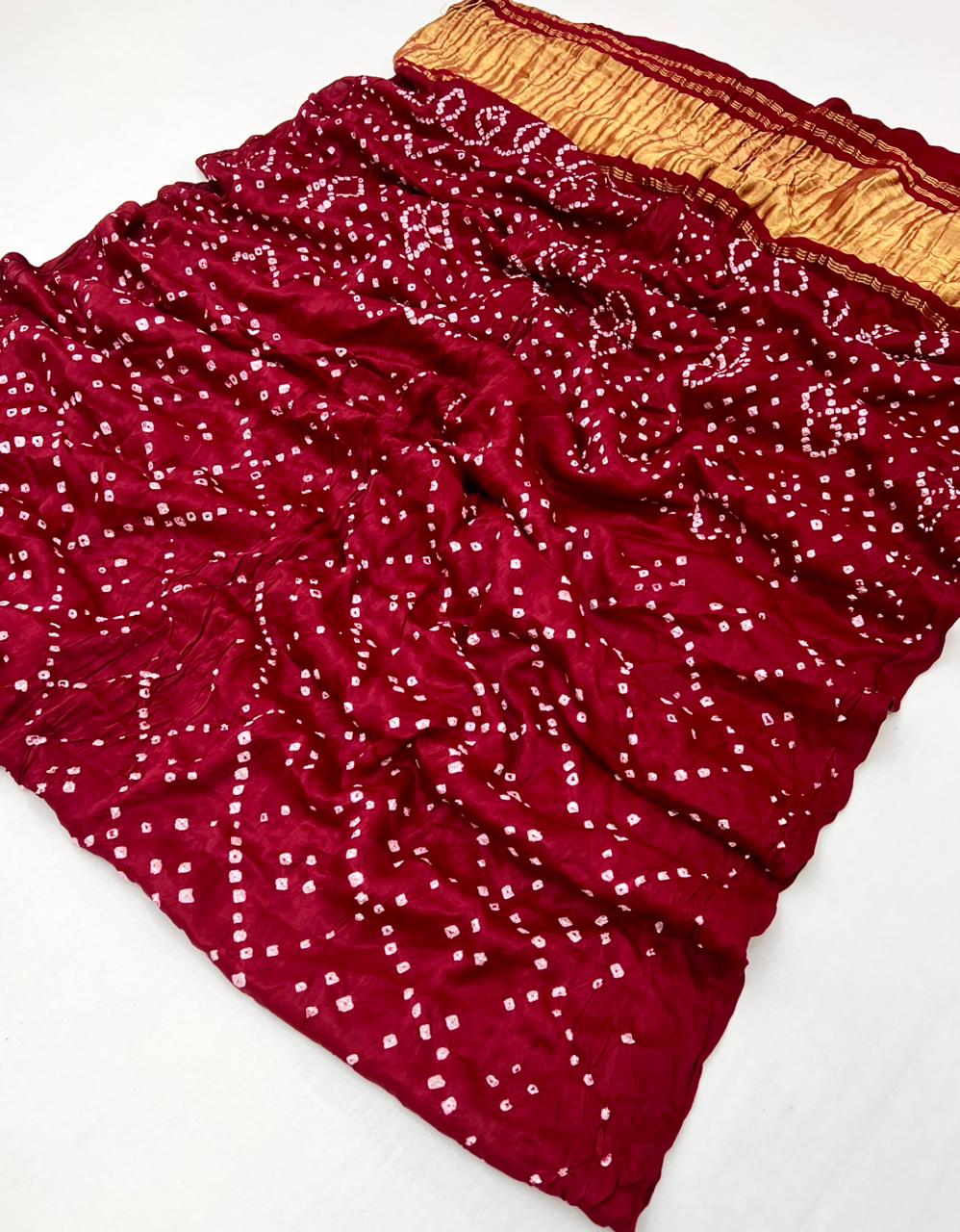 Tempting Maroon Pure Bandhej Zari Pallu Modal Soft Silk Saree