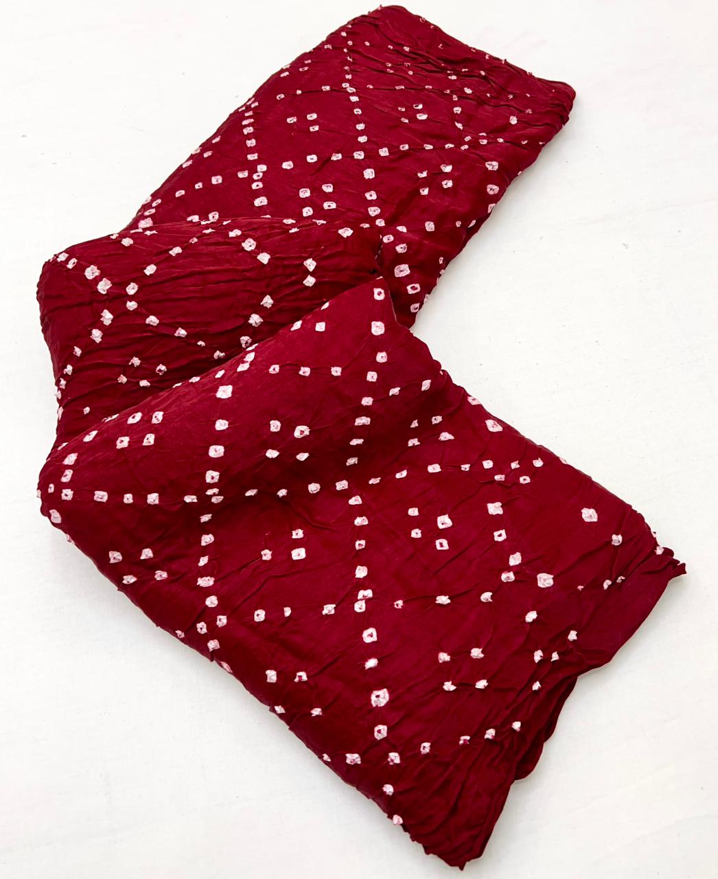 Tempting Maroon Pure Bandhej Zari Pallu Modal Soft Silk Saree