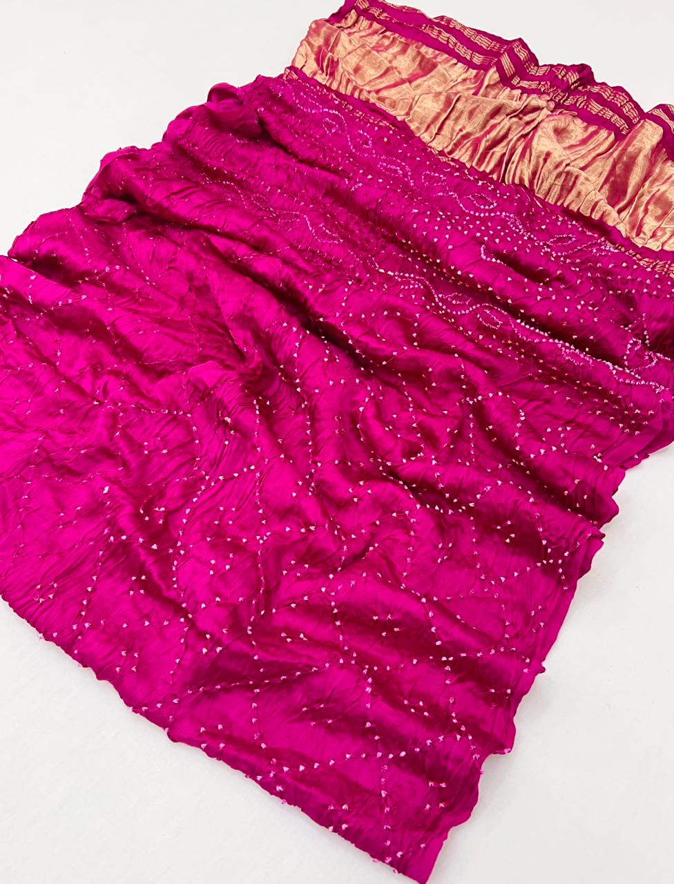 Invaluable Dark Pink Pure Bandhej Zari Pallu Modal Soft Silk Saree