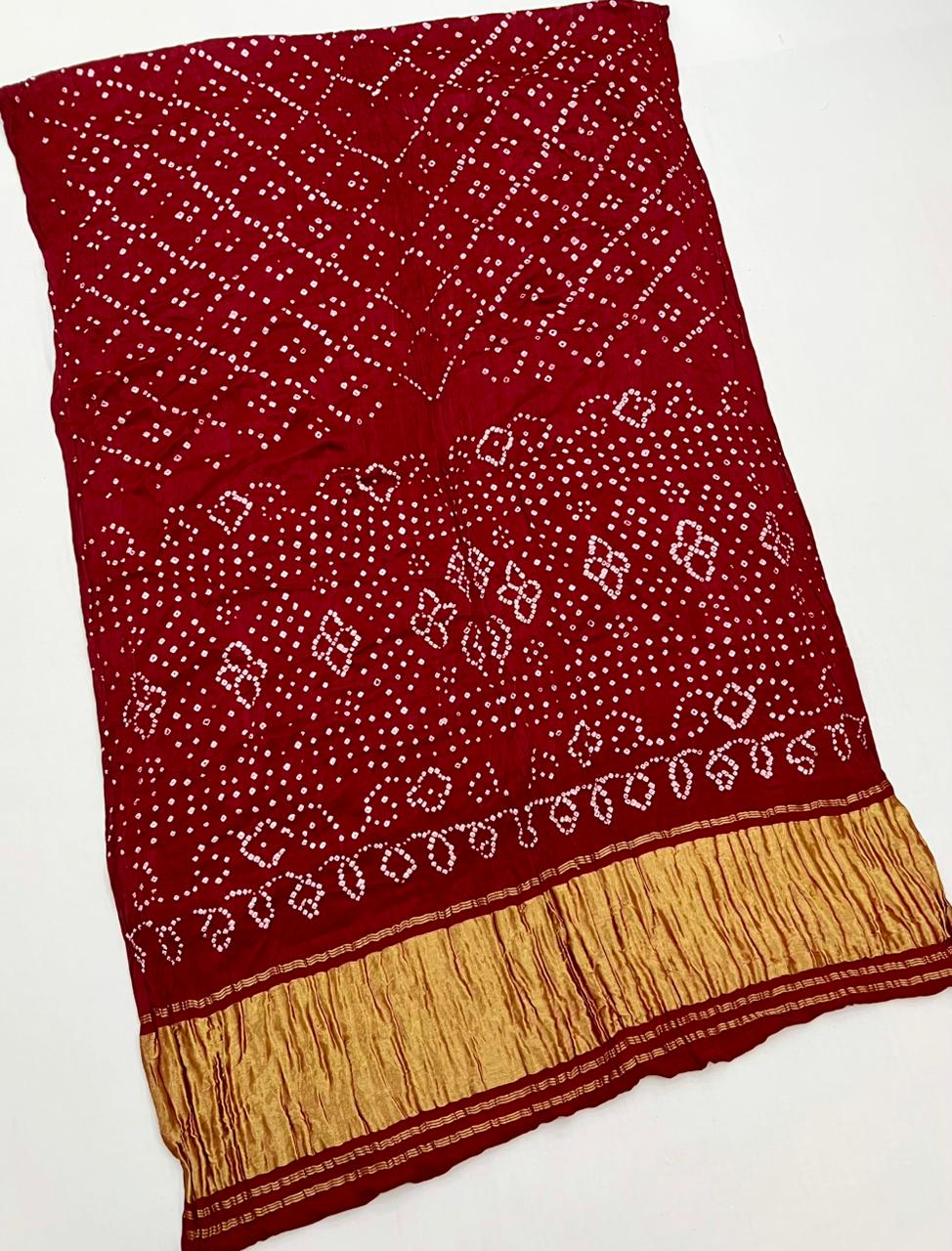 Tempting Maroon Pure Bandhej Zari Pallu Modal Soft Silk Saree