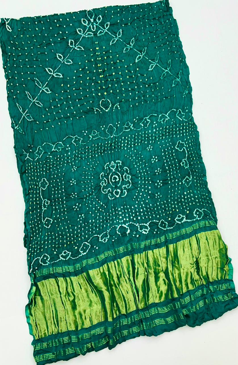 Snazzy Teal Green Pure Bandhni Zari Pallu Modal Soft Silk Saree With Blouse