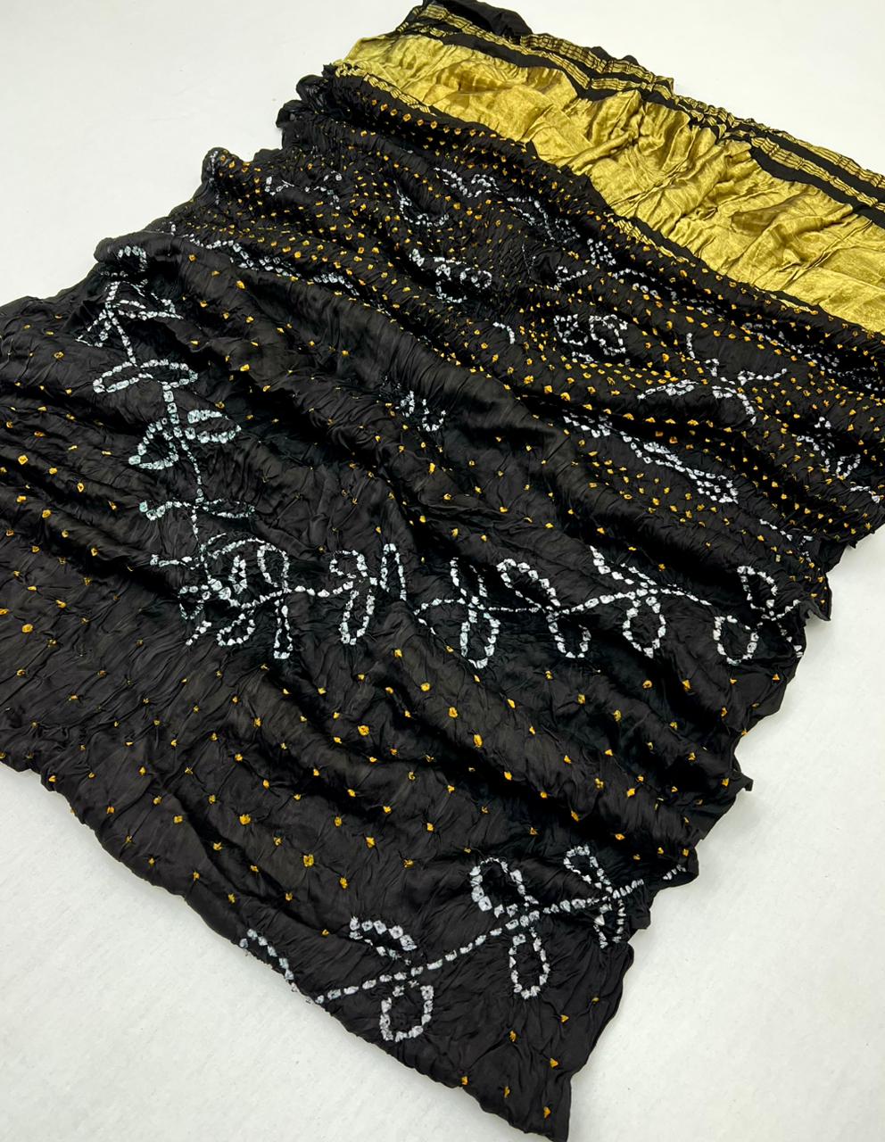 Beautiful Black Pure Bandhni Zari Pallu Modal Soft Silk Saree With Blouse