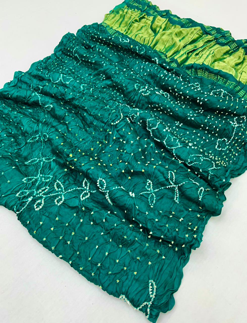 Snazzy Teal Green Pure Bandhni Zari Pallu Modal Soft Silk Saree With Blouse