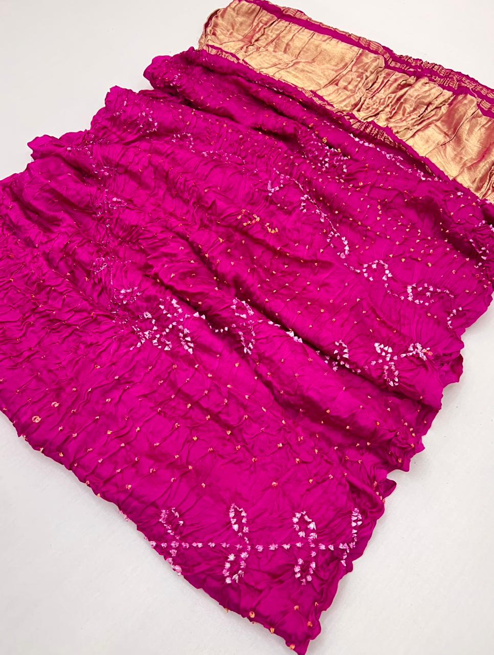 Gorgeous Pink Pure Bandhni Zari Pallu Modal Soft Silk Saree With Blouse