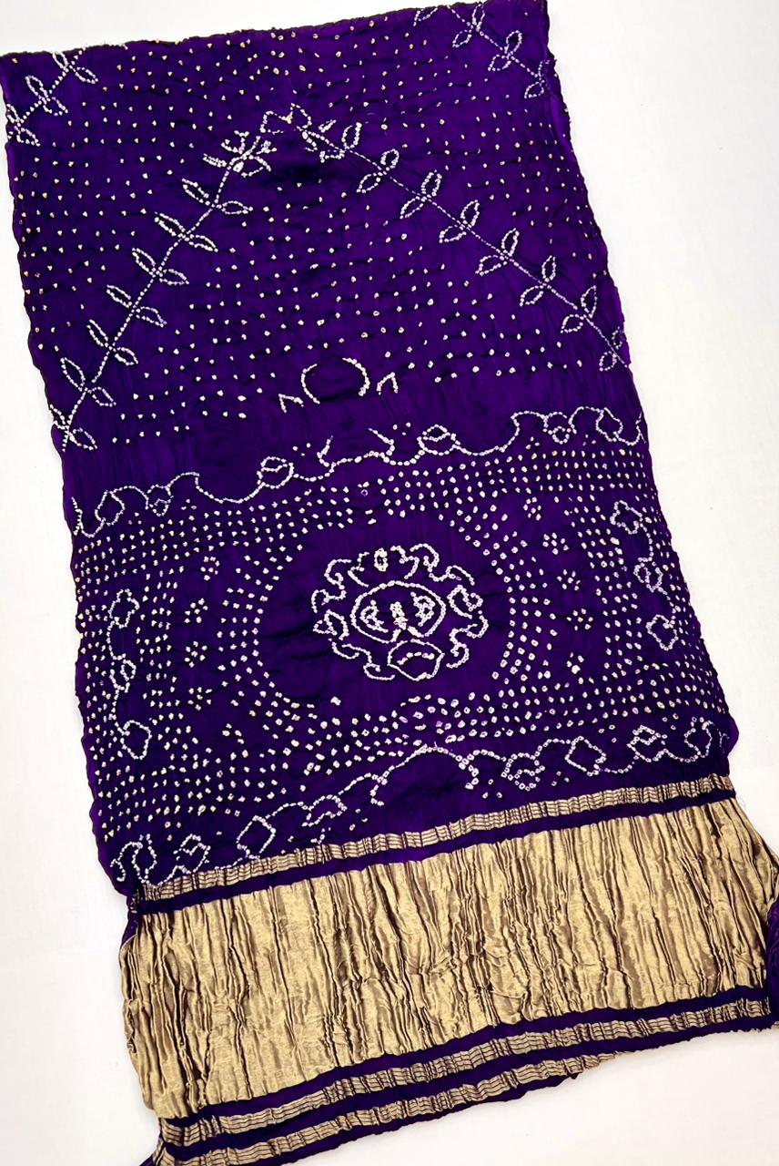 Opulent Purple Pure Bandhni Zari Pallu Modal Soft Silk Saree With Blouse