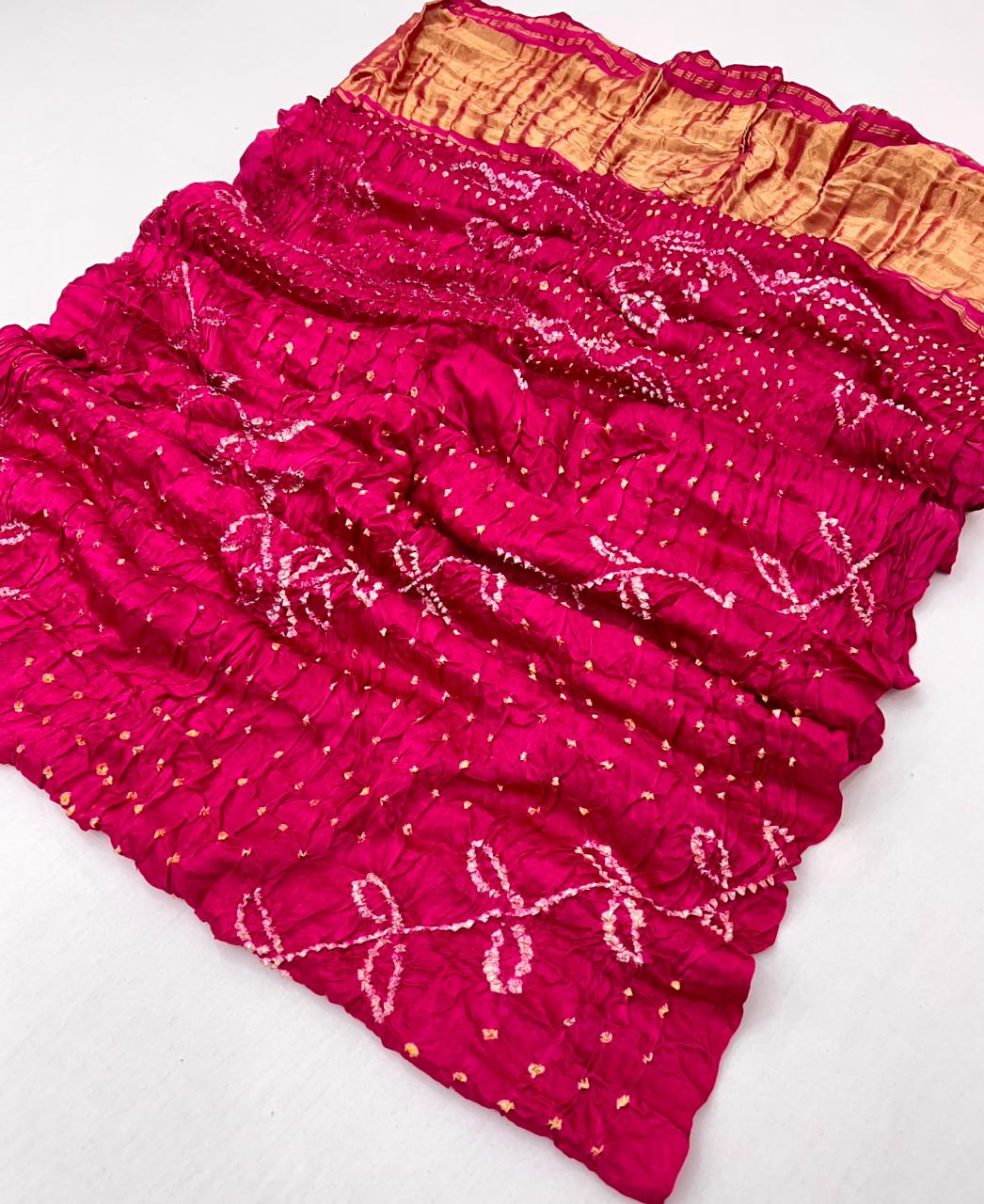 Desultory Red Pure Bandhni Zari Pallu Modal Soft Silk Saree With Blouse