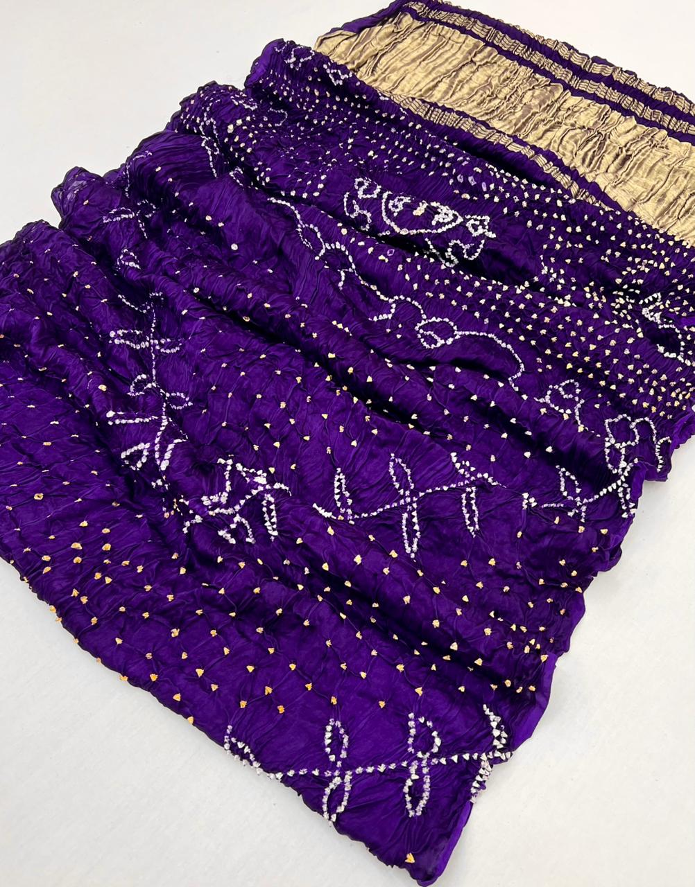 Opulent Purple Pure Bandhni Zari Pallu Modal Soft Silk Saree With Blouse