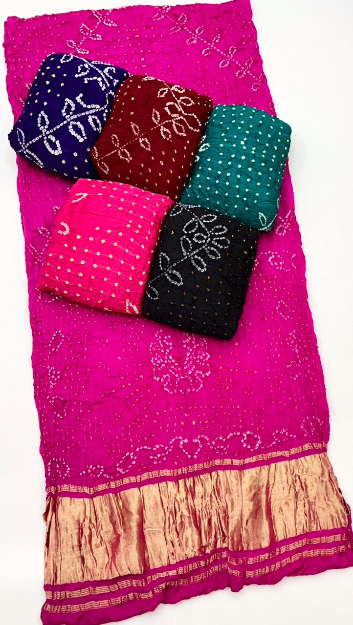 Gorgeous Pink Pure Bandhni Zari Pallu Modal Soft Silk Saree With Blouse