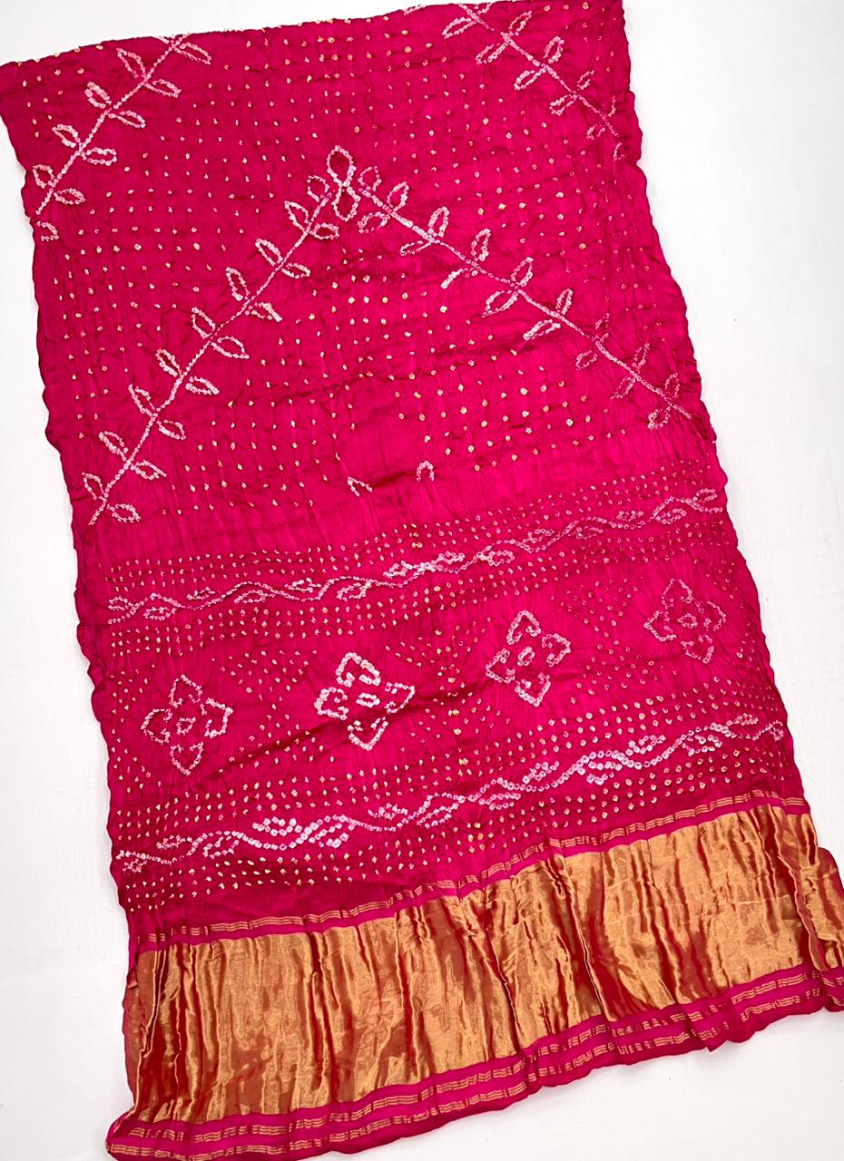 Desultory Red Pure Bandhni Zari Pallu Modal Soft Silk Saree With Blouse