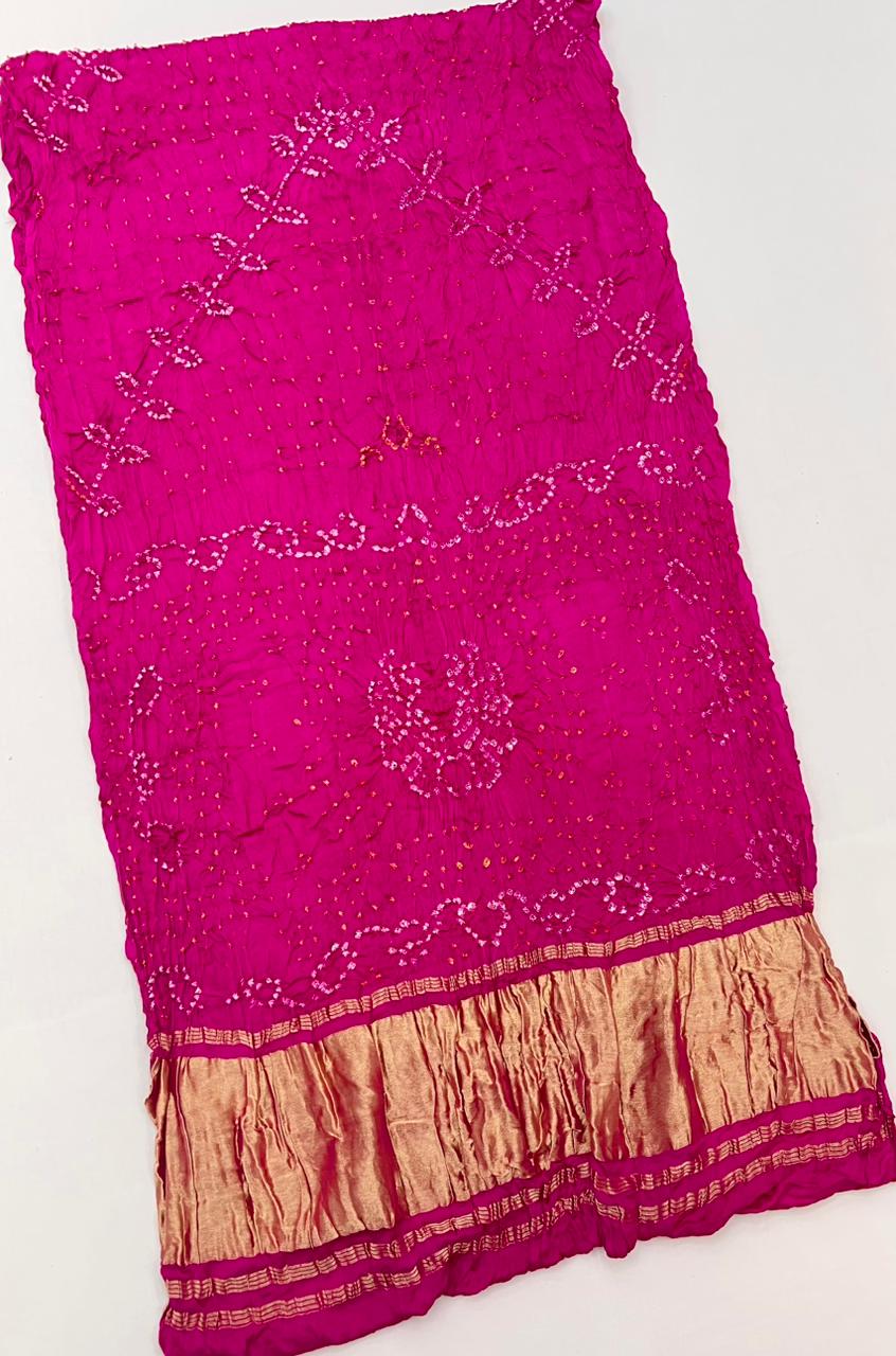 Gorgeous Pink Pure Bandhni Zari Pallu Modal Soft Silk Saree With Blouse