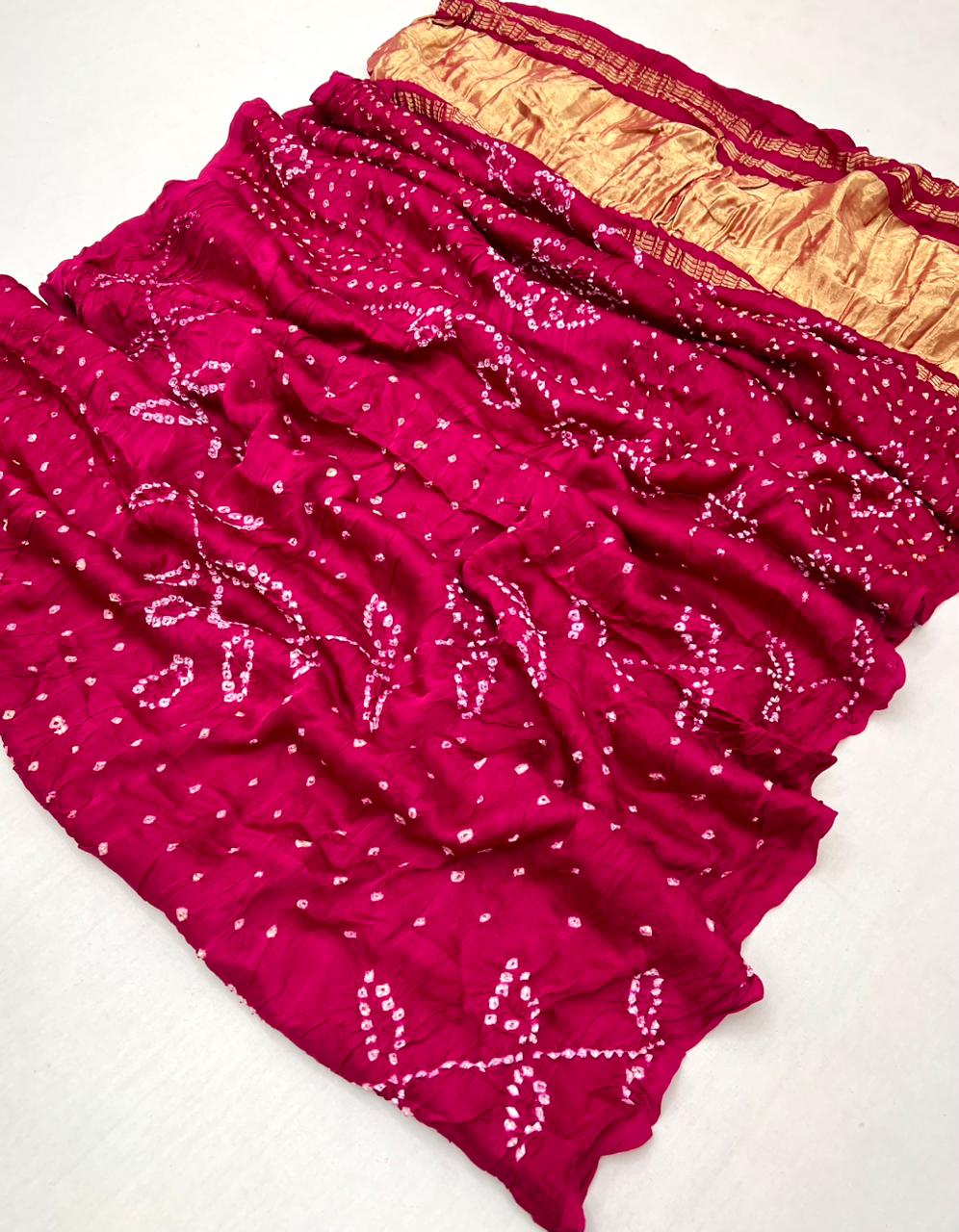 Surpassing Hot Pink Pure Bandhni Zari Pallu Modal Soft Silk Saree With Blouse