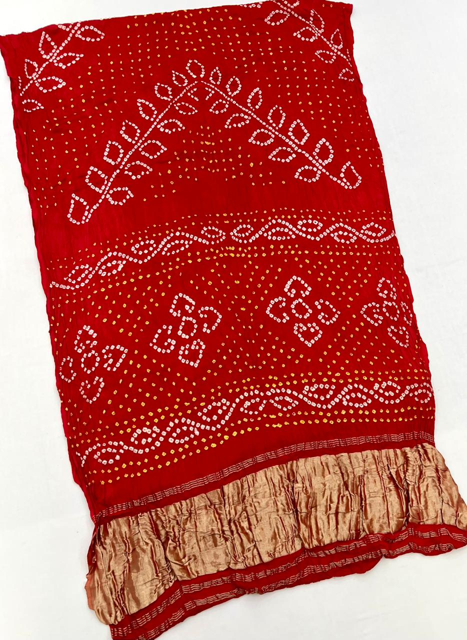 Entrancing Red Pure Bandhni Zari Pallu Modal Soft Silk Saree With Blouse