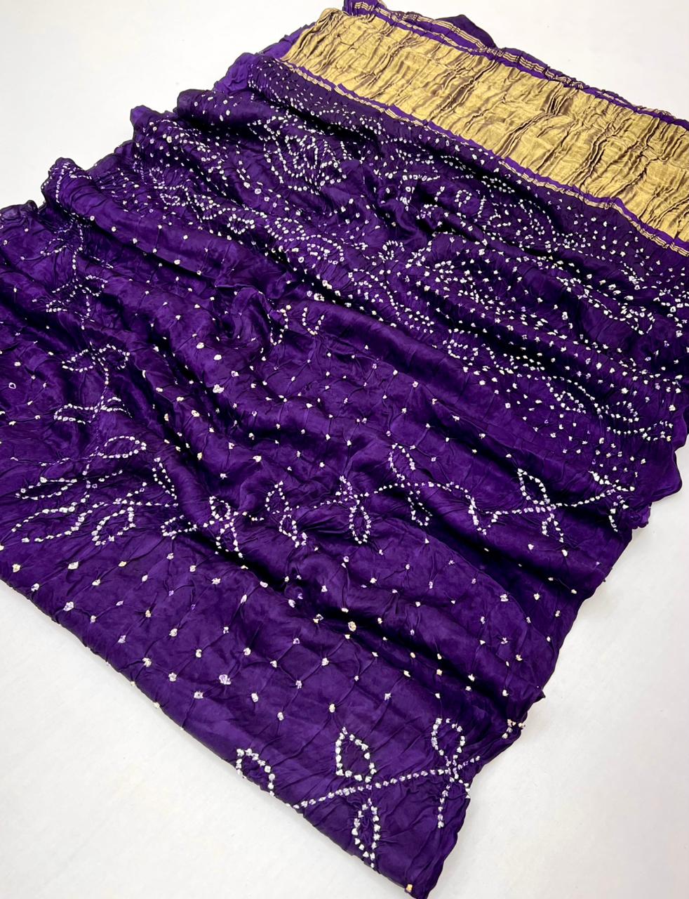 Radiant Purple Pure Bandhni Zari Pallu Modal Soft Silk Saree With Blouse
