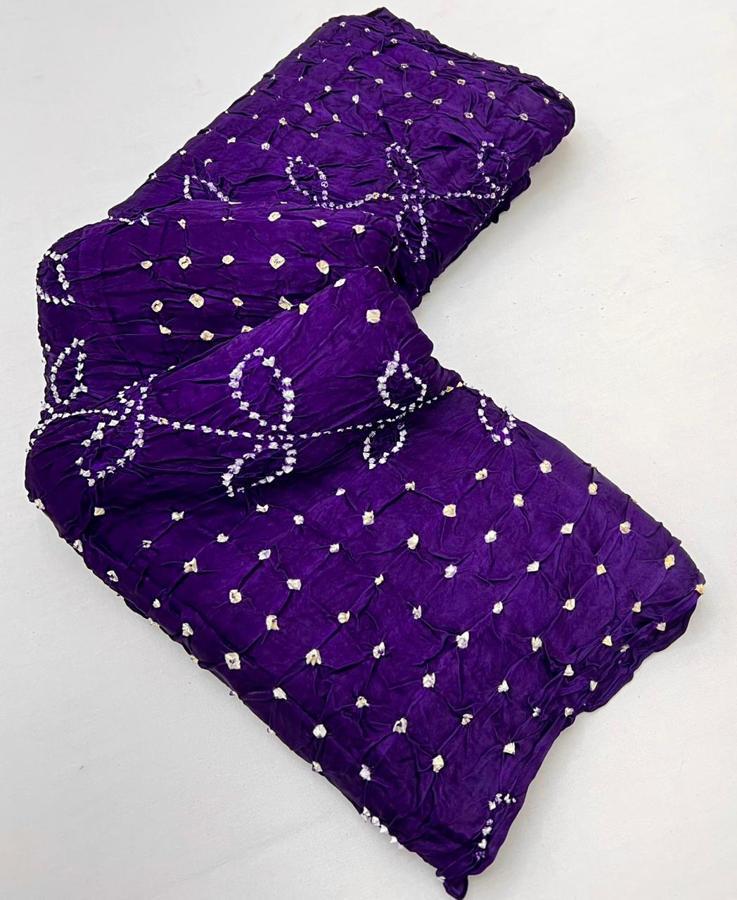 Radiant Purple Pure Bandhni Zari Pallu Modal Soft Silk Saree With Blouse