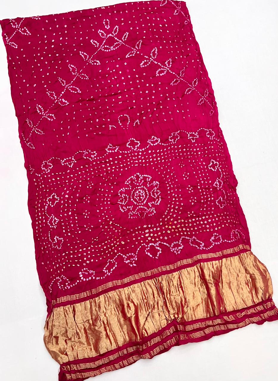 Surpassing Hot Pink Pure Bandhni Zari Pallu Modal Soft Silk Saree With Blouse