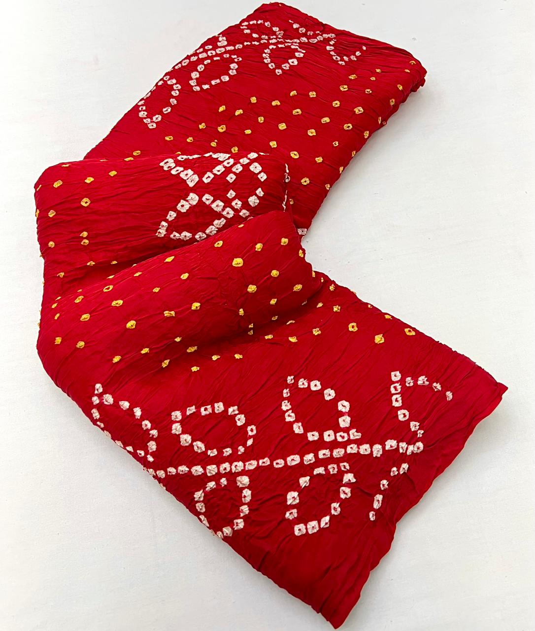 Entrancing Red Pure Bandhni Zari Pallu Modal Soft Silk Saree With Blouse