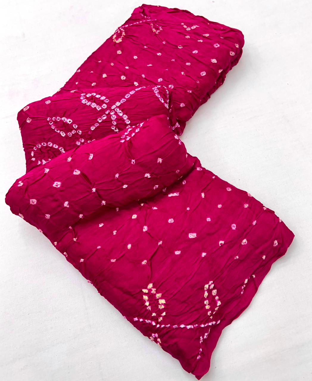 Surpassing Hot Pink Pure Bandhni Zari Pallu Modal Soft Silk Saree With Blouse