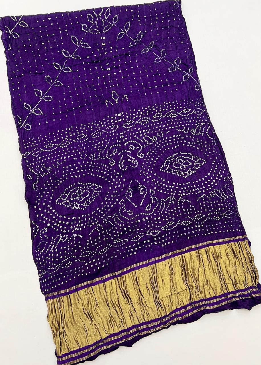 Radiant Purple Pure Bandhni Zari Pallu Modal Soft Silk Saree With Blouse