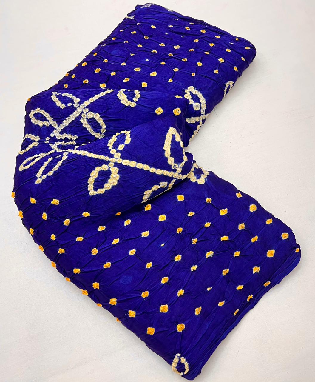 Designer Royal Blue Pure Bandhni Zari Pallu Modal Soft Silk Saree With Blouse