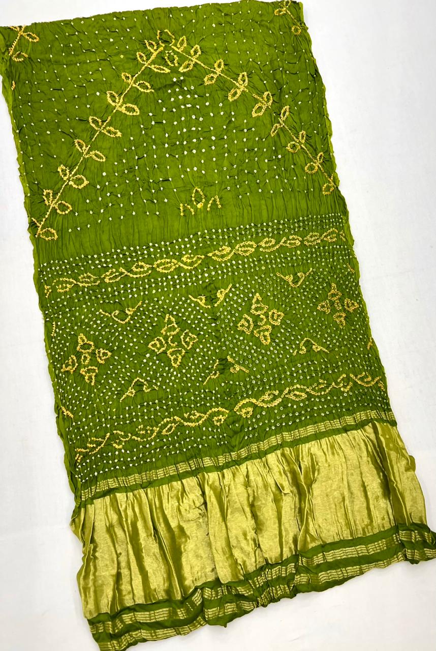 Sensational Green Pure Bandhni Zari Pallu Modal Soft Silk Saree With Blouse