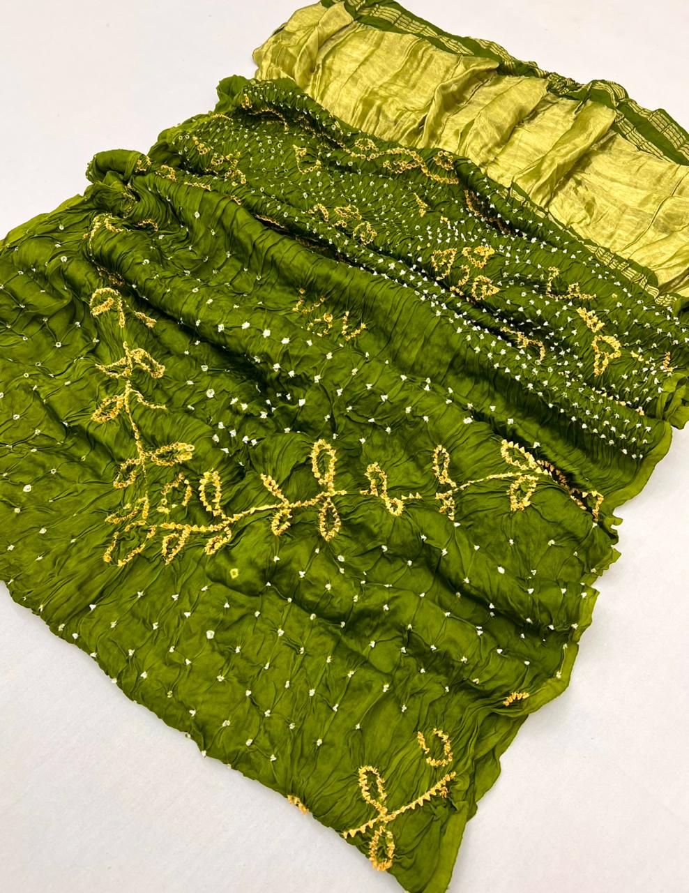 Sensational Green Pure Bandhni Zari Pallu Modal Soft Silk Saree With Blouse
