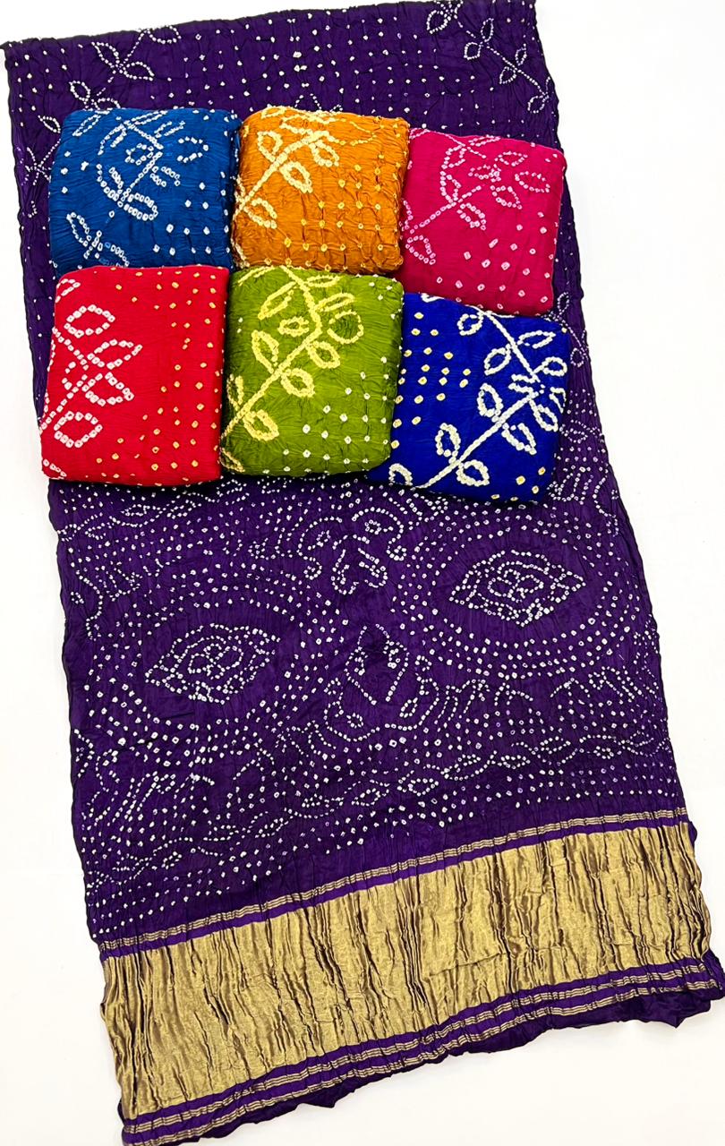 Designer Royal Blue Pure Bandhni Zari Pallu Modal Soft Silk Saree With Blouse