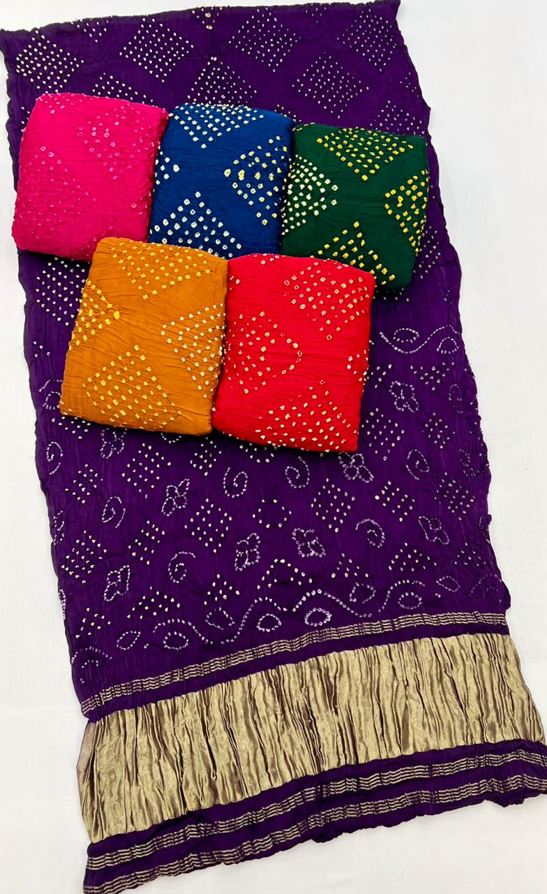 Tremendous Purple Pure Bandhni Zari Pallu Modal Soft Silk Saree With Blouse