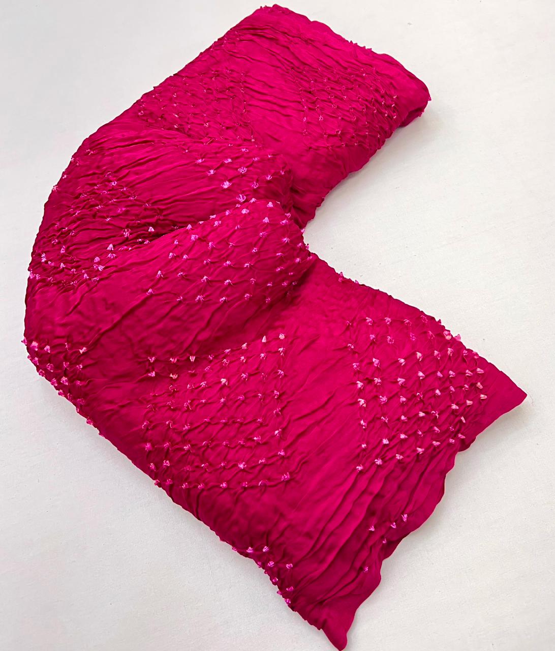 Quintessential Pink Pure Bandhni Zari Pallu Modal Soft Silk Saree With Blouse