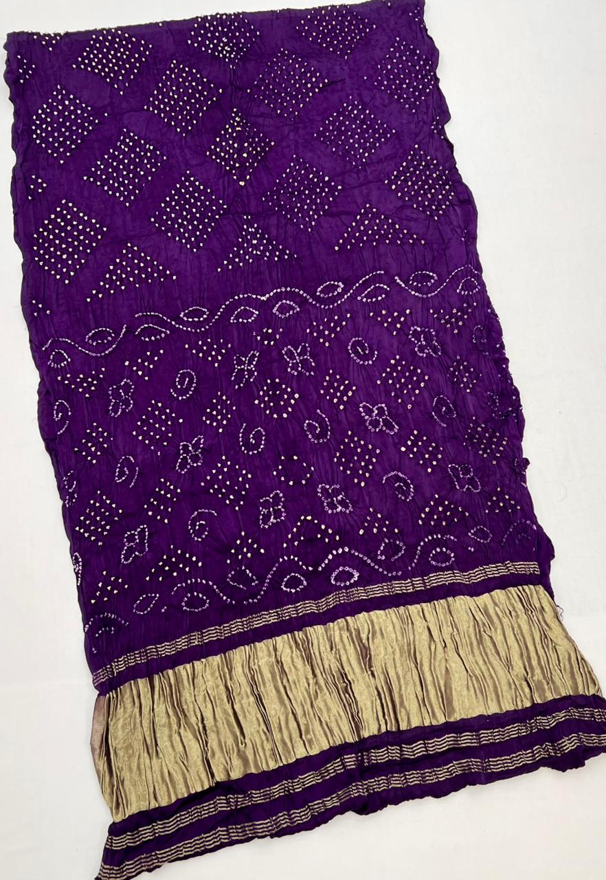 Tremendous Purple Pure Bandhni Zari Pallu Modal Soft Silk Saree With Blouse