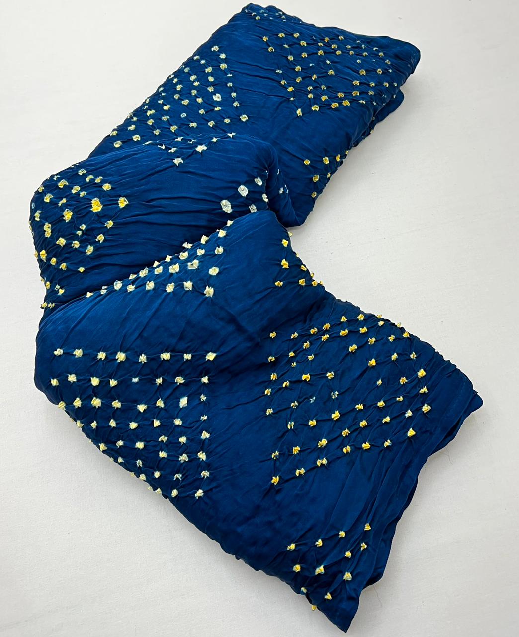 Vestigial Blue Pure Bandhni Zari Pallu Modal Soft Silk Saree With Blouse