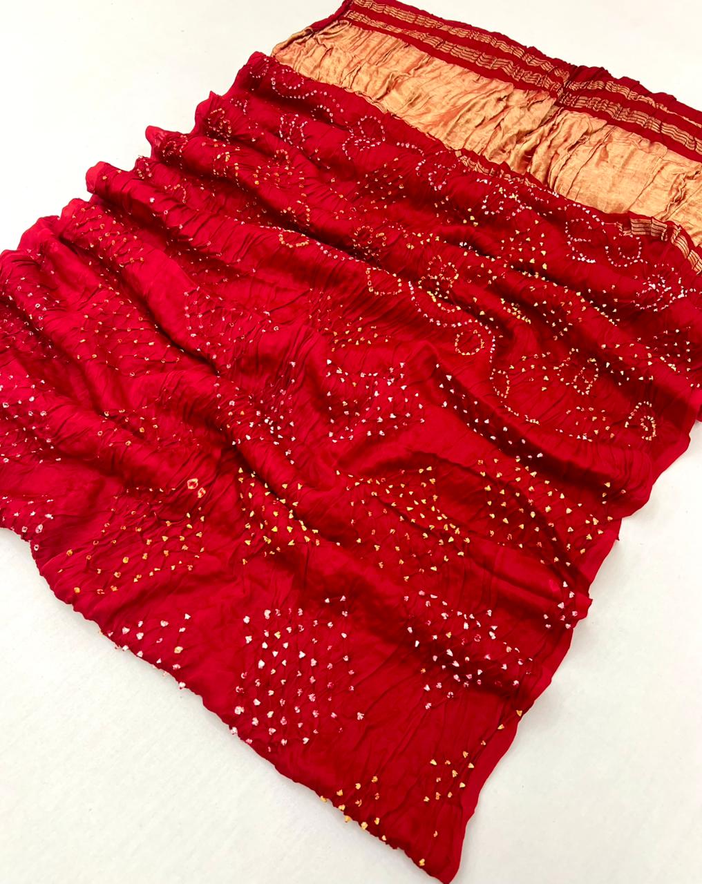 Imaginative Red Pure Bandhni Zari Pallu Modal Soft Silk Saree With Blouse