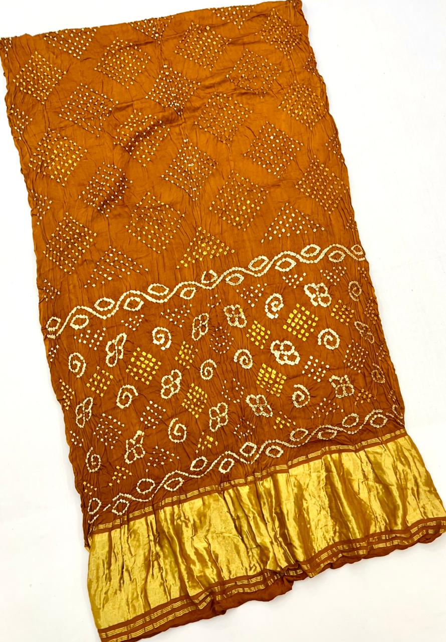 Enchanting Yellow Pure Bandhni Zari Pallu Modal Soft Silk Saree With Blouse