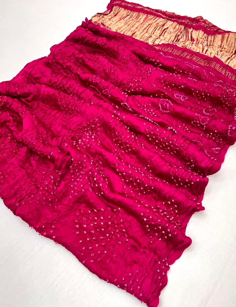 Quintessential Pink Pure Bandhni Zari Pallu Modal Soft Silk Saree With Blouse