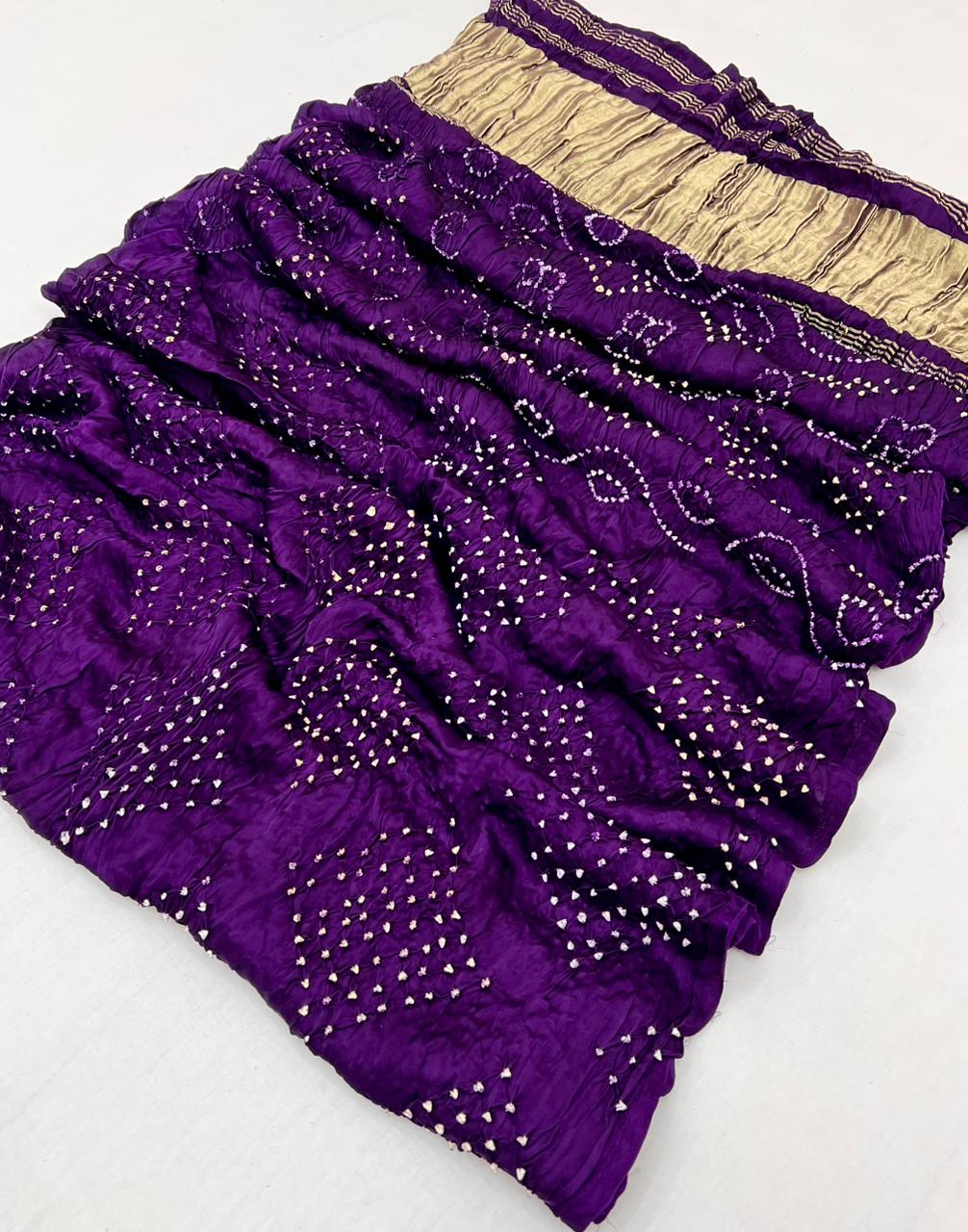 Tremendous Purple Pure Bandhni Zari Pallu Modal Soft Silk Saree With Blouse
